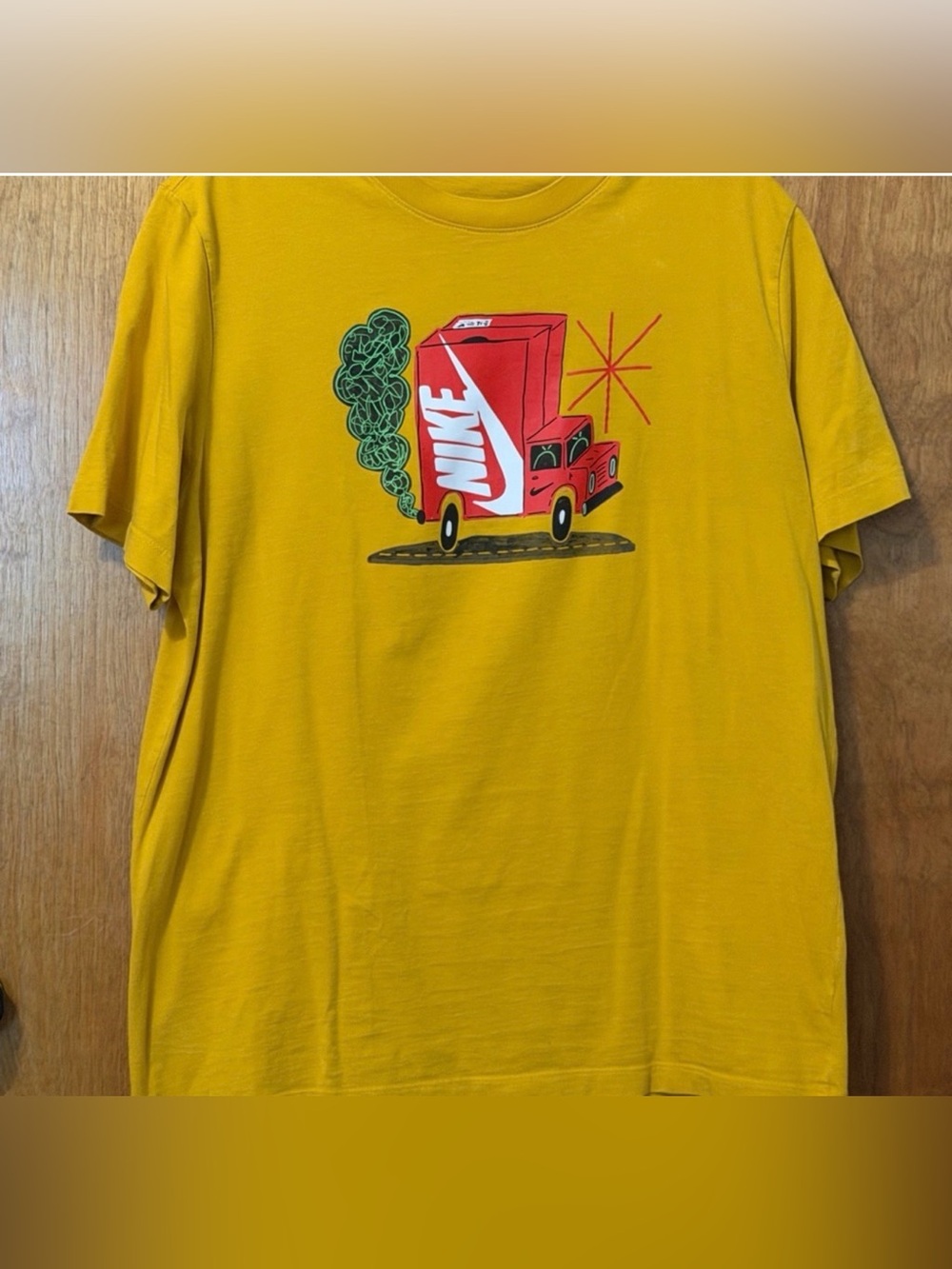 Nike Mustard Yellow Tee with Red Truck Graphic